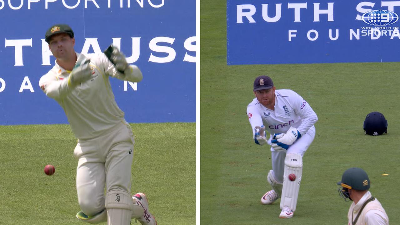 Alex Carey’s stumping on day five, and Jonny Bairstow trying the same move two days earlier.
