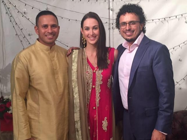 Usman, wife Rachel and Arsalan Khawaja. Picture: Facebook