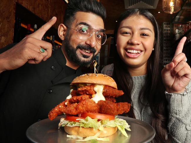 Laneway bar Red Hook  with their entry a Ã¢â¬ÅBuffalo soldier burgerÃ¢â¬Â. Chef Vishal Arora and She-arna Booker from the CBD is the staff at the bar .Pic Annette Dew