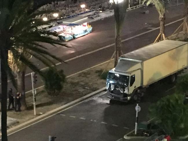 Pictures have emerged of the bullet-shattered windscreen of the truck used in the attack. Source: Twitter