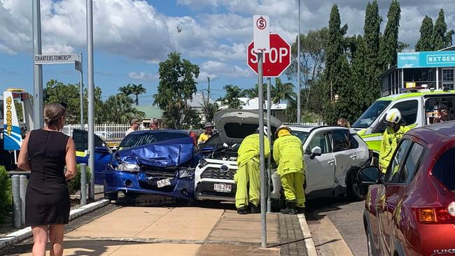 Queensland Ambulance Service said it had responded to a two-vehicle accident on the intersection of Charters Towers Rd and Somer St, reported about 12.20pm on Tuesday. Picture: Jami Roberts