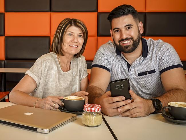 Moneysaver HQ cover story about the way we bank online, Sharyn Devine and her son Daniel at Cotto Cafe, Hyde Park, Saturday February 16, 2019 - pic AAP/MIKE BURTON