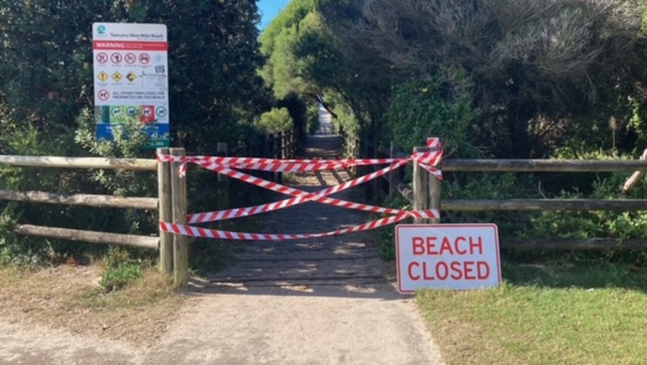 Tuncurry Beach remains closed on Wednesday. Dan Mills