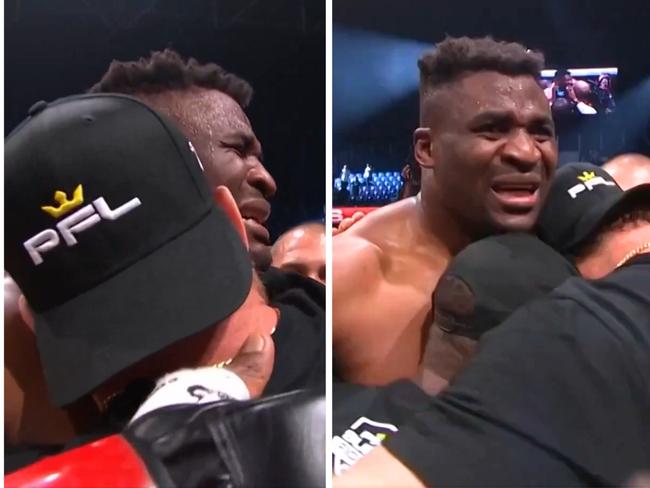 Francis Ngannou broke down in tears. Photo: Twitter, Professional Fighters League.