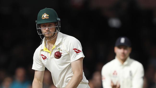 Australia's Cameron Bancroft plays a shot off the bowling of England's Jofra Archer during play on day five of the 2nd Ashes Test cricket match between England and Australia at Lord's cricket ground in London, Sunday, Aug. 18, 2019. (AP Photo/Alastair Grant)