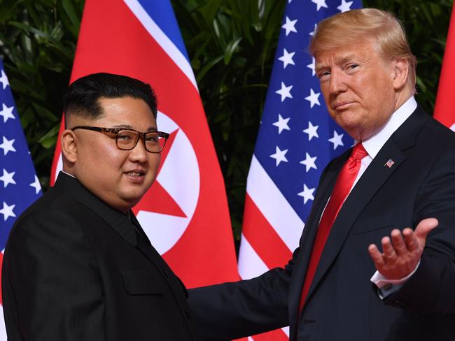 Donald Trump with Kim Jong-un at their Singapore summit in 2018. Picture: AFP