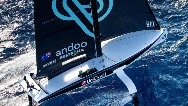 Andoo Australia AC40 being raced ahead of Australia's first appearance at the Youth America's Cup in Barcelona. Picture: Ricardo Pinto / America's Cup