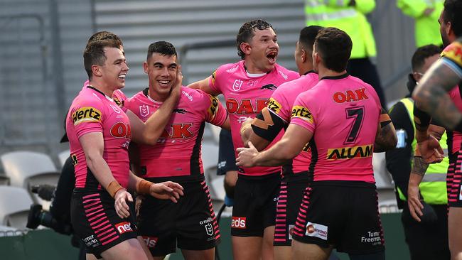 Penrith's Charlie Staines after scoring his third try.