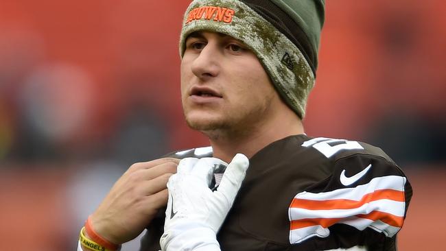 Johnny Manziel #2 of the Cleveland Browns during warm-up.