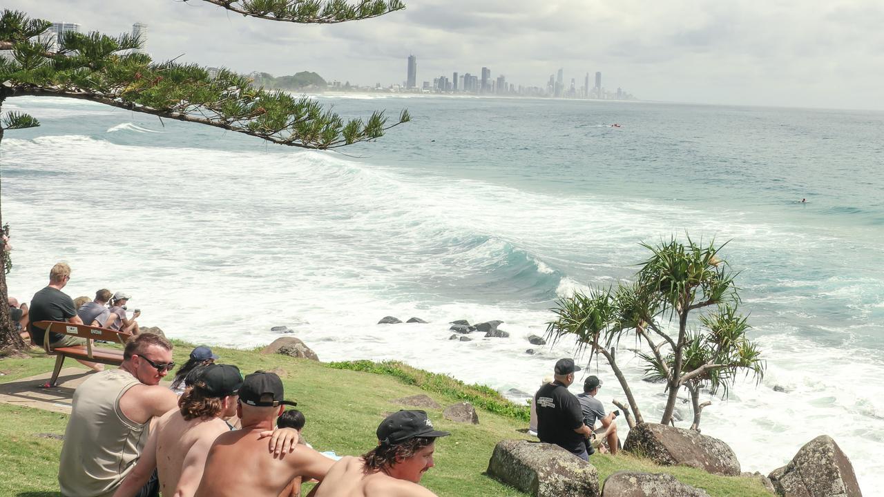 The crowd at the 2025 Gold Coast Open surf comp at Burleigh Heads. Picture: Glenn Campbell