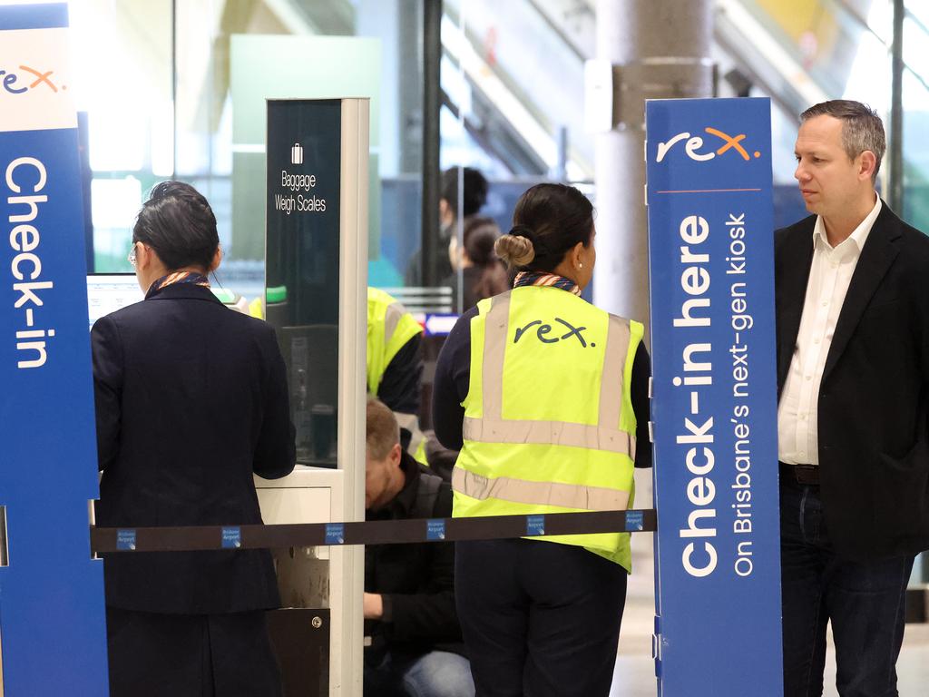 The Rex check-in station at Brisbane Airport on Wednesday. Picture: Liam Kidston