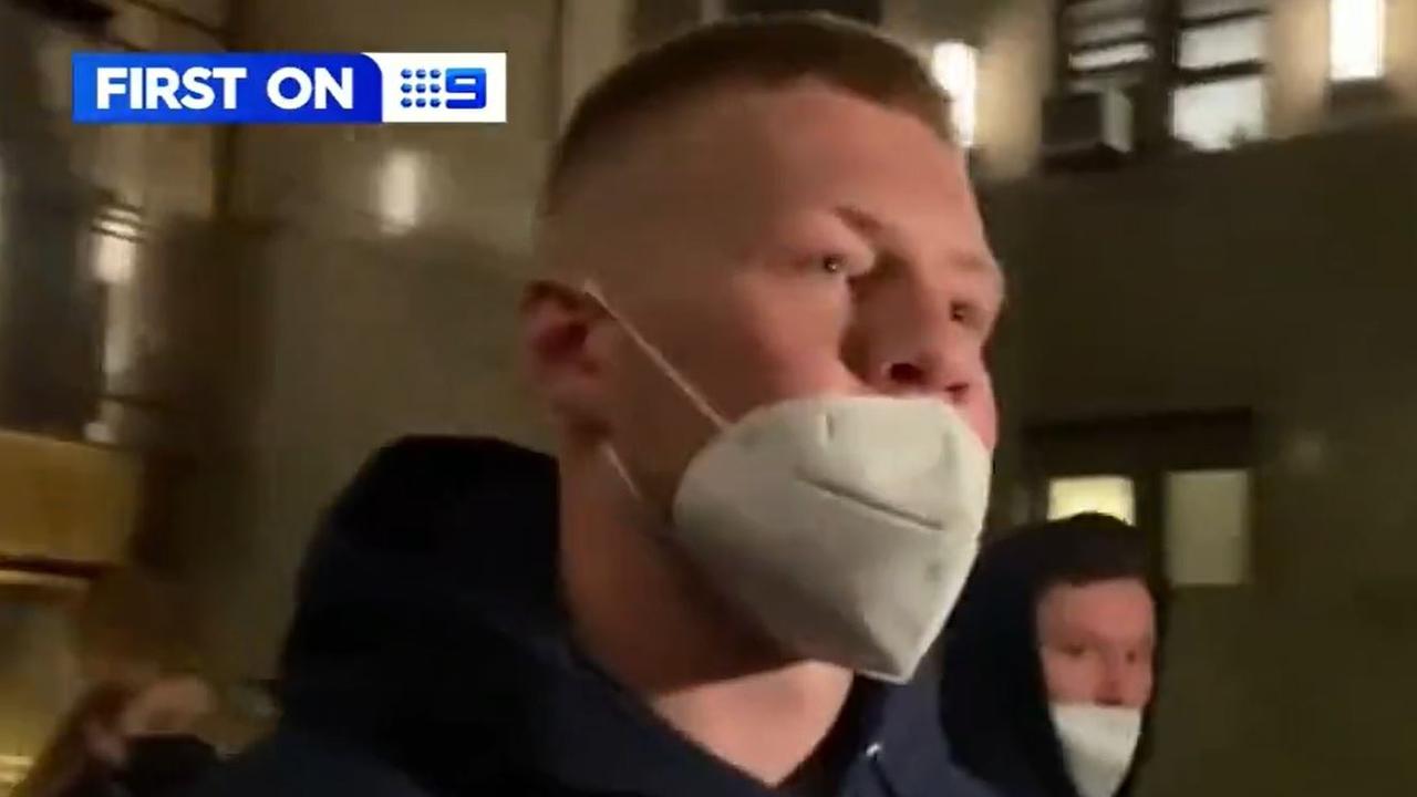 Jordan De Goey had previously pleaded not guilty to charges of assault and harassment, while charges of forcible touching were dropped at a previous hearing. Picture: Channel 9