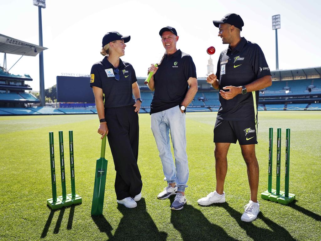 SuperCoach BBL launch at SCG (L-R), Phoebe Litchfield, Mike Hussey and Tanveer Sangha. Picture: Sam Ruttyn