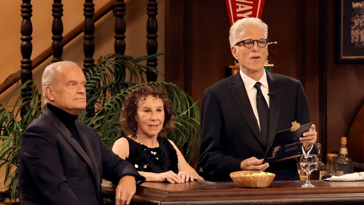 Kelsey Grammer, Rhea Perlman, and Ted Danson speak onstage during the Emmy Awards in January 2024. Picture: Kevin Winter/Getty Images