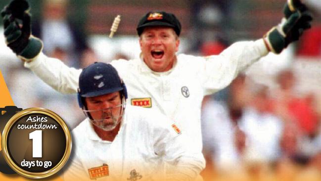 Mike Gatting is perplexed as Shane Warne strikes.