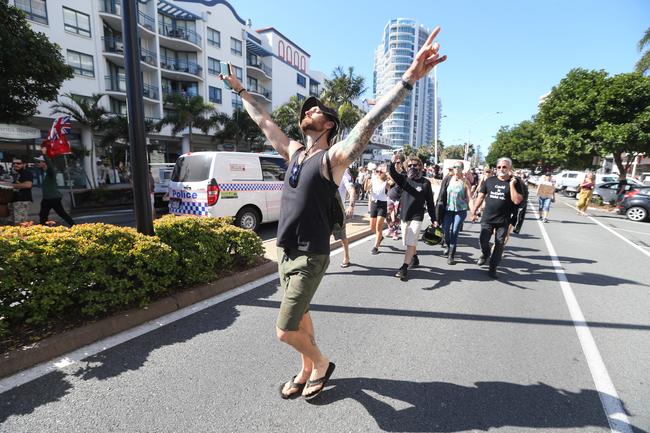 People in the Tweed are protesting the border restrictions. 22 August 2021 Coolangatta Picture by Richard Gosling
