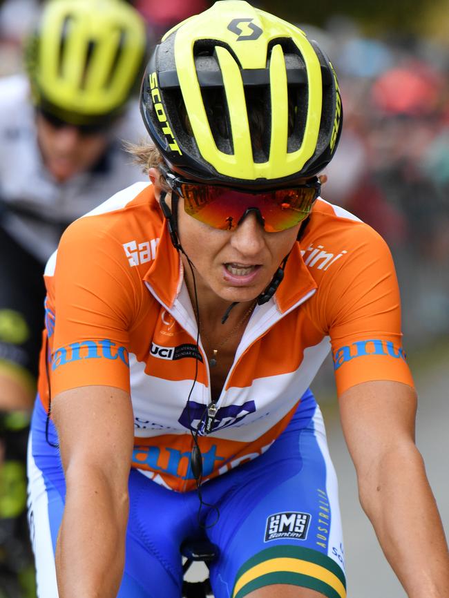 Katrin Garfoot in the Women's Tour Down Under in Adelaide. Picture: AAP Image/David Mariuz