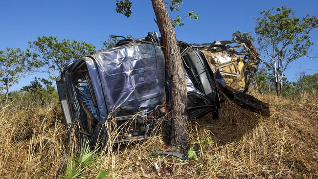 Kailab Moir, aka Palmo Stingah, was in a stolen four-wheel-drive when it crashed near the Stuart Highway turn-off to Manton Dam. Picture: Floss Adams