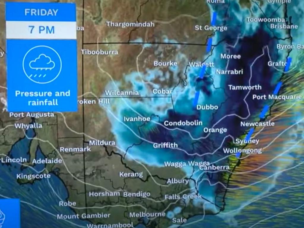 On Friday much of NSW ill be a washout. Pic: BOM.