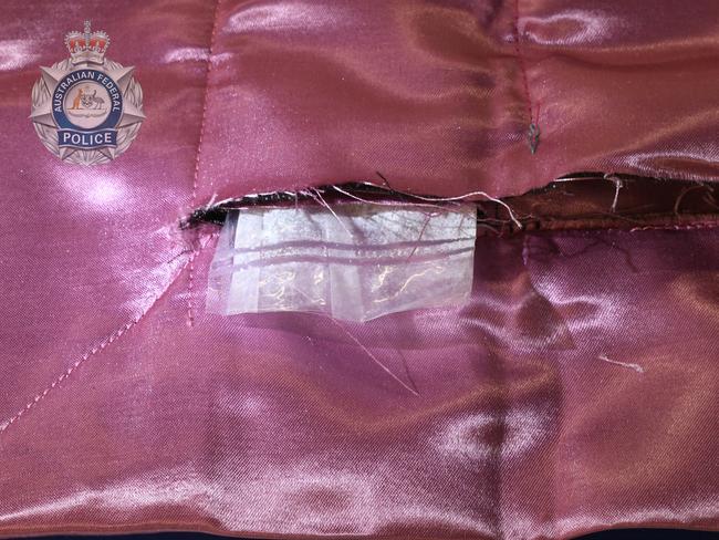 The silk table runners where Australian Border Force officers found the illicit substance. Picture: AFP