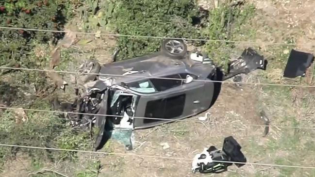 Golf superstar Tiger Woods had to be extricated from his car with the jaws of life and rushed to hospital with major injuries after a horror rollover in Los Angeles, Picture: Nbcnews