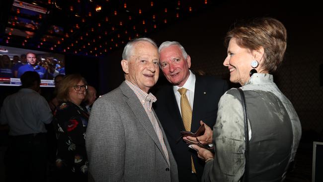 Phillip Ruddock, Nick Greiner and his partner Carolyn Fletcher. Picture: Hollie Adams