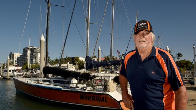 Jim Finch with his yacht Warragal at the Townsville Yacht Club. Picture: Evan Morgan