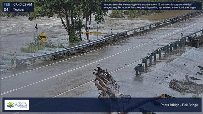 A large tree lies just off camera, captured on the council flood cameras, on Peets Bridge. Picture: Supplied.