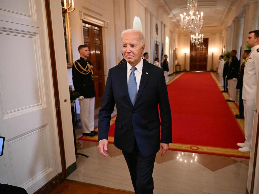 US President Joe Biden arrives at the Medal of Honour ceremony in the East Room of the White House as speculation about his future grows. Picture: AFP