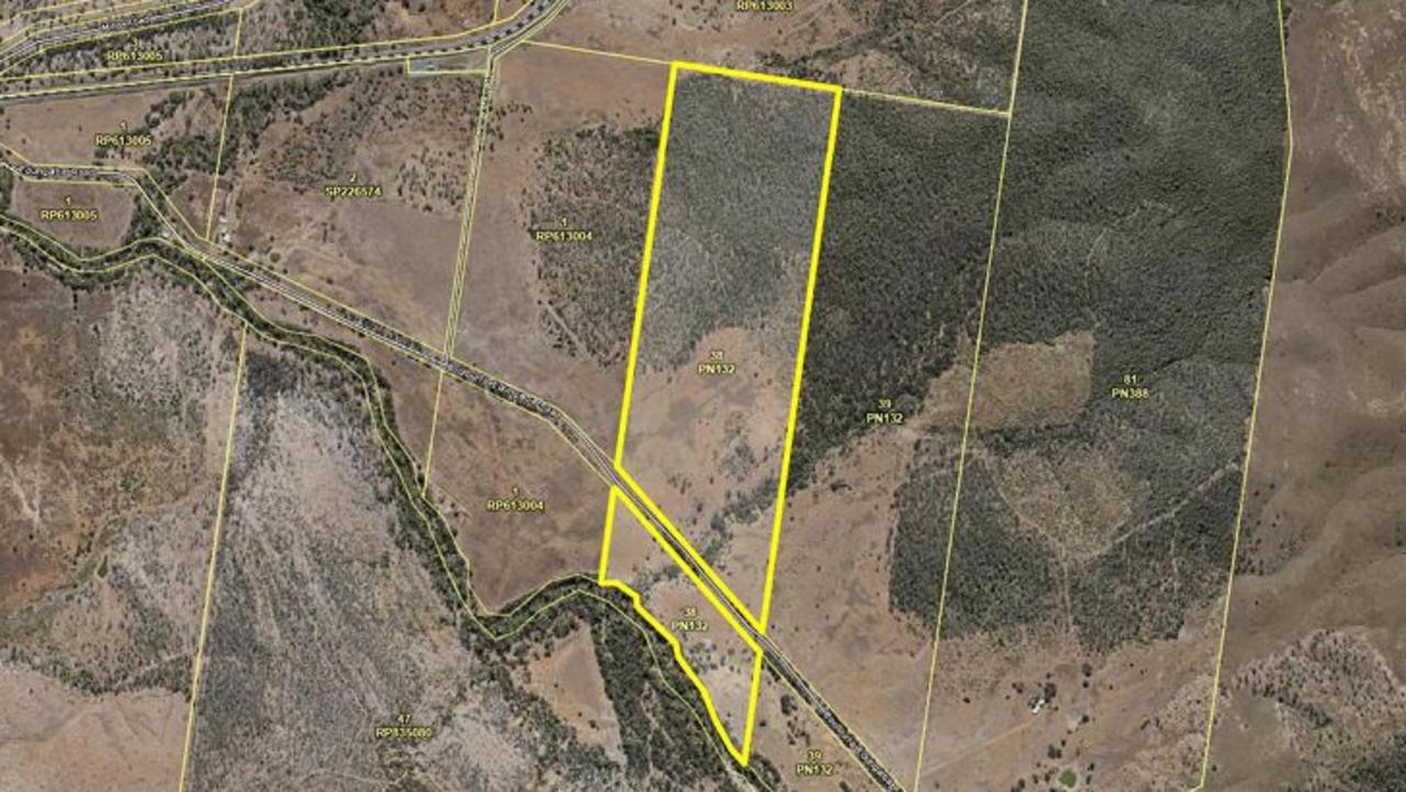 Aerial image of the proposed land for the DA025-2022 - Material Change of Use - Lot 38 PN132 - Boolburra-Edungalba Road Boolburra in the Central Highlands Regional Council area.