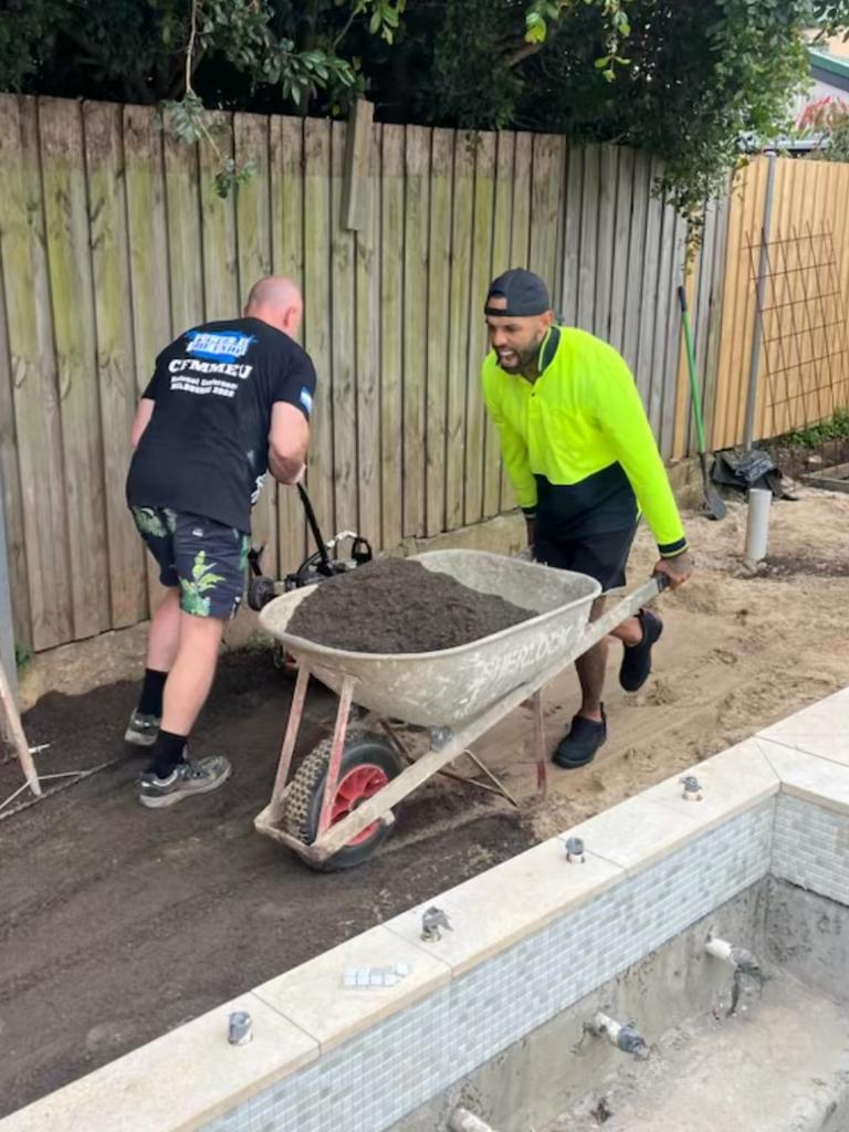 Sacked Canterbury Bulldogs winger Josh Addo-Carr working on a building site in Sydney.