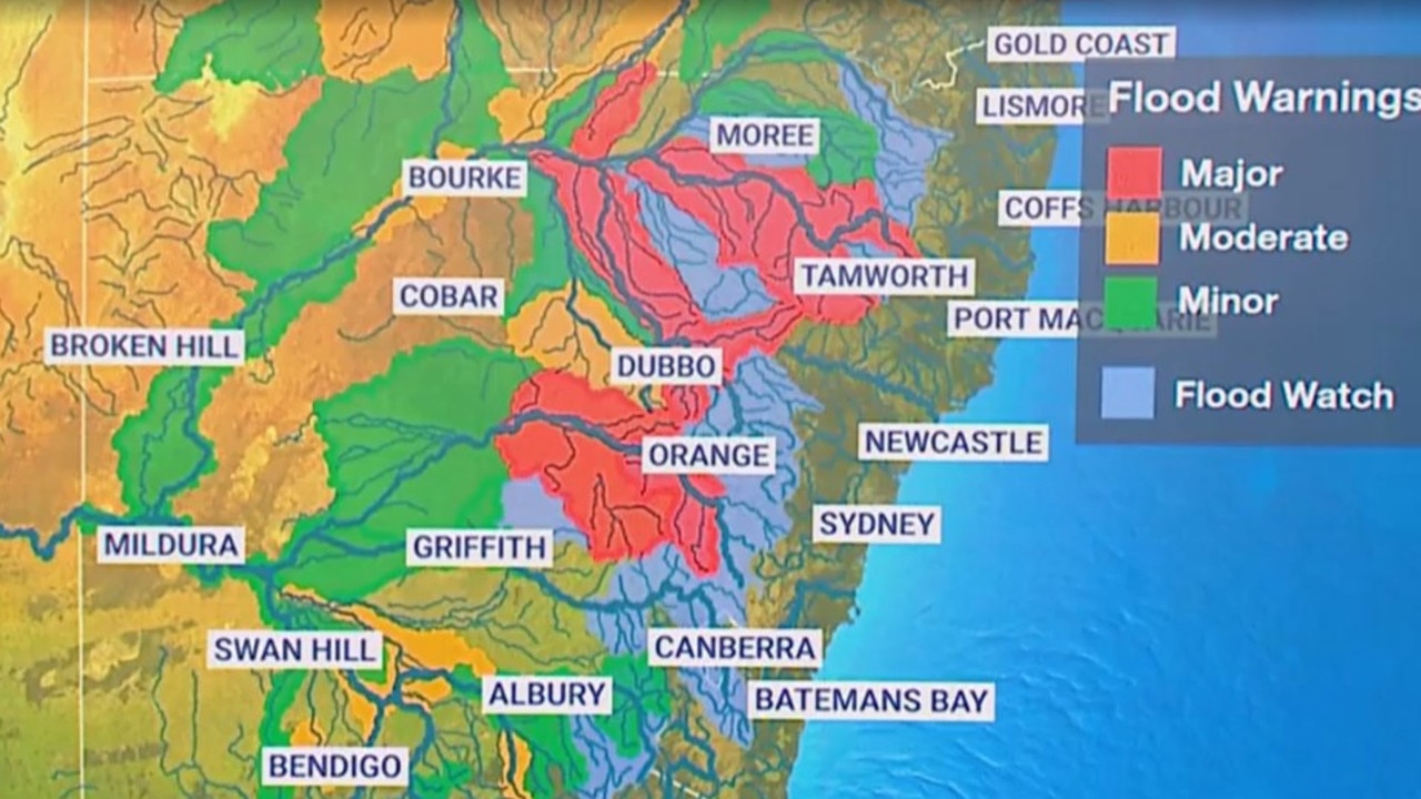 The flood warnings in place across NSW. Picture: Sky News