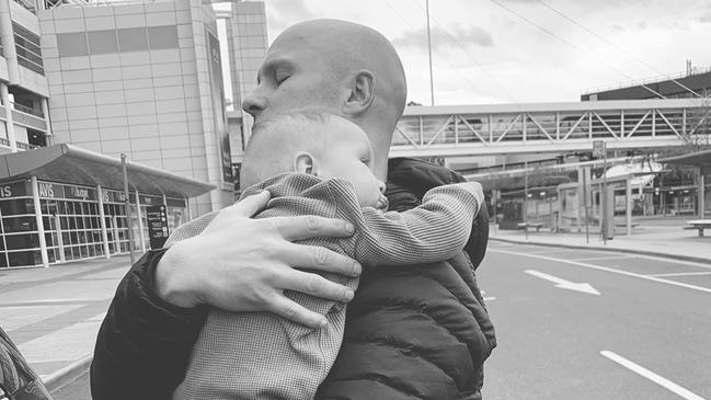 Gary Ablett greets his son at Melbourne Airport. Picture: Jordan Ablett/Instagram.