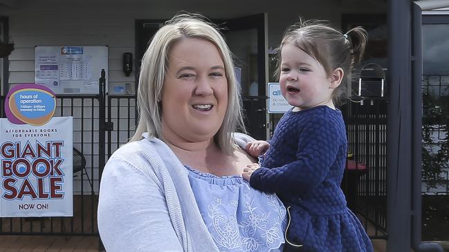 Pride of Australia - Caitlin Hogan and her 18month old baby Harper at the Goodstart Child Care Centre, Drayton. The director of the centre, Caitlin, rescued around 40 kids and staff members during a fire at the centre in February. Pic Mark Cranitch.