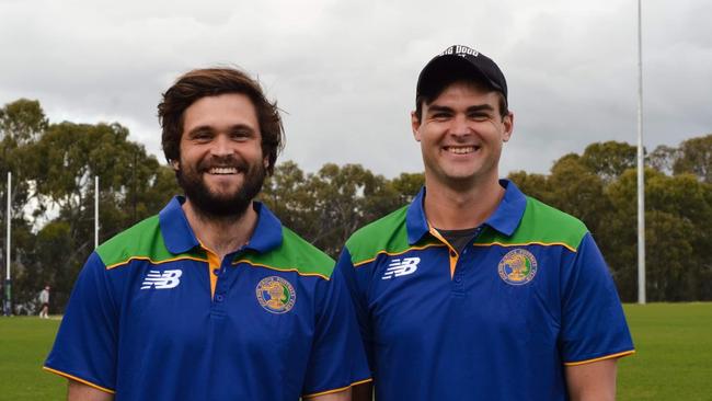 Golden Grove recruits and Norwood premiership players Cam Shenton (left) and Lewis Johnston (right) have helped their new club to an undefeated season. Picture: Golden Grove Football Club