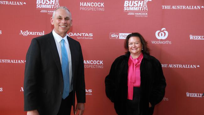 Hancock Agriculture chief executive Adam Giles with Gina Rinehart on Monday. Picture: Philip Gostelow