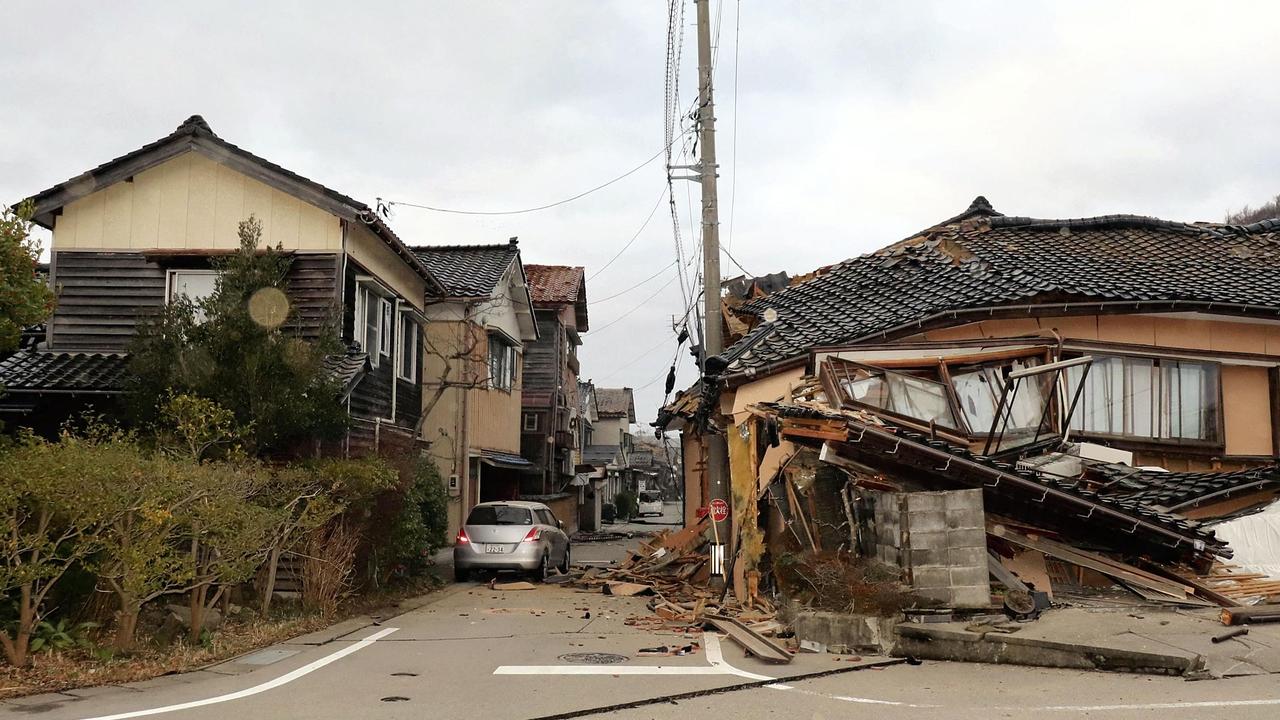 This general view shows badly damaged buildings along a street in the city of Wajima, Ishikawa prefecture. Picture: Yusuke FUKUHARA / Yomiuri Shimbun / AFP