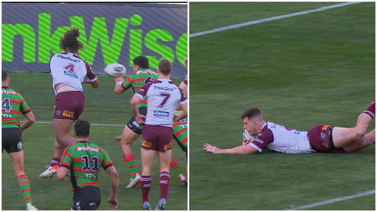 Manly were awarded a dubious try against South Sydney.