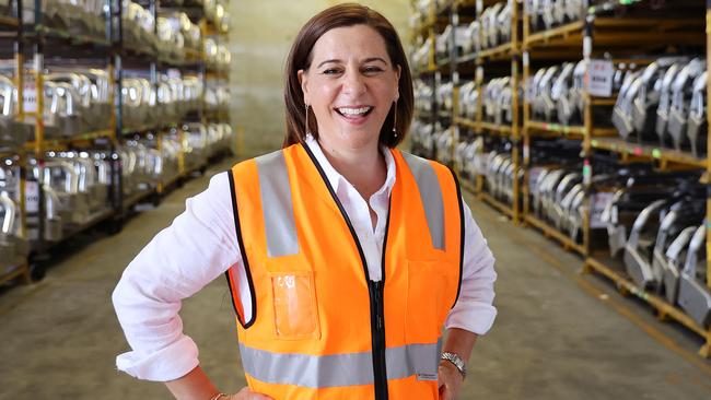 LNP leader Deb Frecklington visits East Coast Bullbars in Clontarf, Brisbane, to show her support for the manufacturing industry. Picture: Sarah Marshall