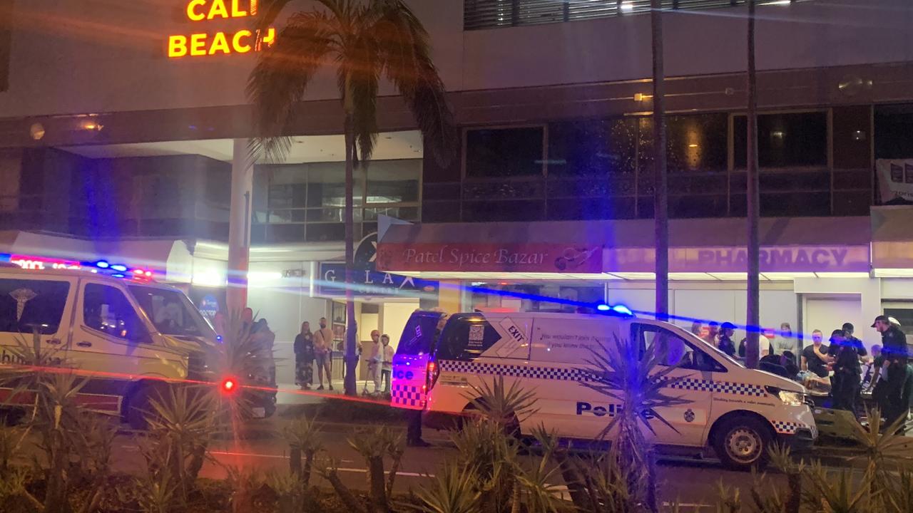 Emergency services including half a dozen police and ambulance paramedics at the scene of a fight between Cali Beach Club security and two patrons about 11pm on Friday night