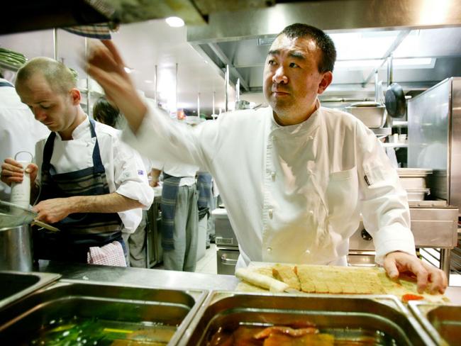 Sydney chef Testuya Wakuda preparing food in the kitchen at his Kent Street restaurant in 2003.