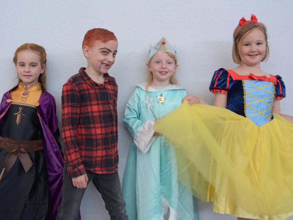 Sacred Heart Primary School students have dressed up for book week (from left) Lucy Laherty, Freddy Grandison, Lily Perry, and Tia Bland. Picture: Isabella Pesch