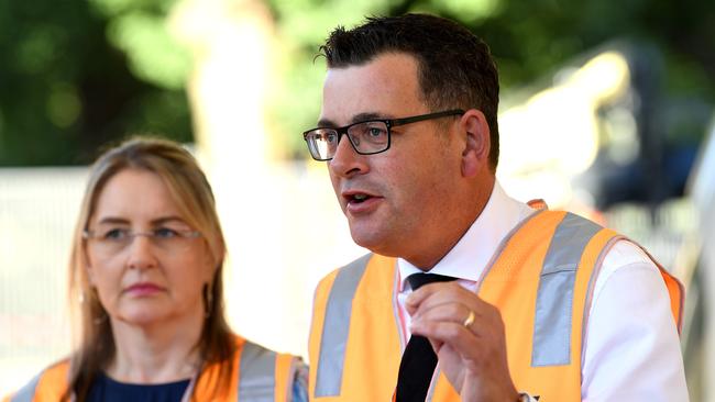 Victorian Premier Daniel Andrews with Transport Infrastructure Minister Jacinta Allan. Picture: Joe Castro (AAP)