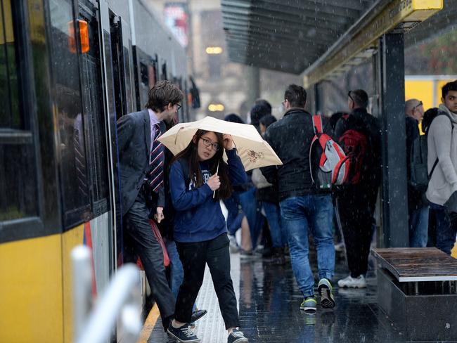 Wet weather in Victoria Square, Adelaide. Picture: Greg Higgs
