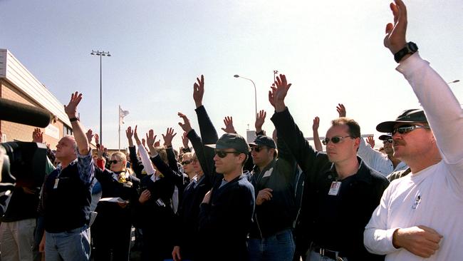 Ansett workers meet in September 2001.