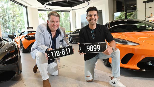 Historic Plates auctioneer Stewart Kay and number plate collector Sam Chhabria at Zagame Automotive. Picture: Keryn Stevens