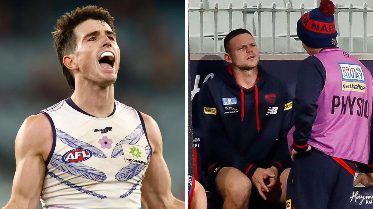 Fremantle stunned Melbourne, with Steven May going off concussed.