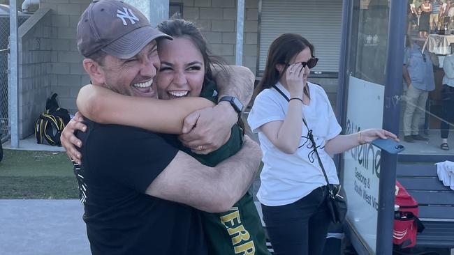 Werribee Centrals player Natasha Dimkovski with her father Tony. Picture: Ben Cameron.