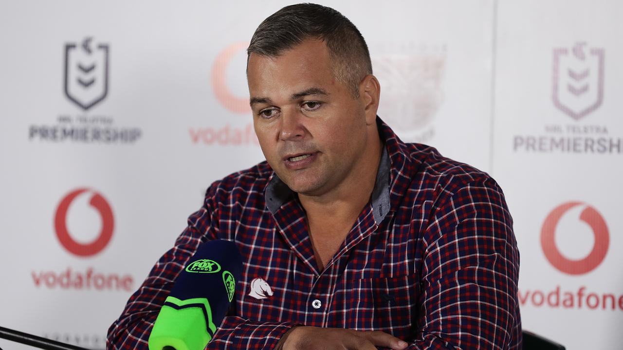 Broncos coach Anthony Seibold speaks at a press conference after the round eight loss to the Warriors.