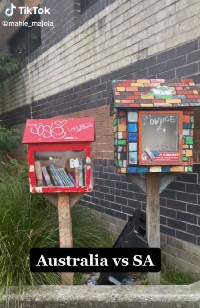 She shared another TikTok on other things that ‘shocked’ her since moving to Australia including the ‘amazing’ book sharing boxes on Sydney streets. Picture: TikTok/mahle_majola